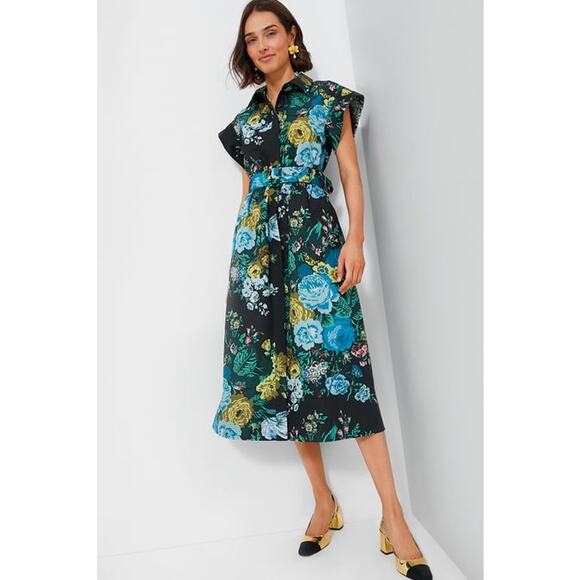 TUCKERNUCK Black Verdant Floral Chloe Dress NWT Size Large (Missing Belt) - Picture 6 of 12